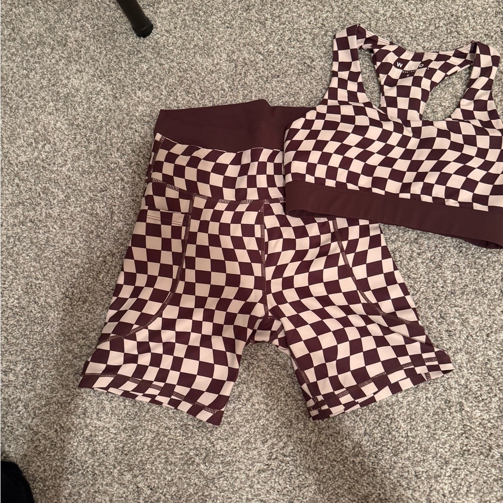 Checkered Sports Bra and Shorts Set